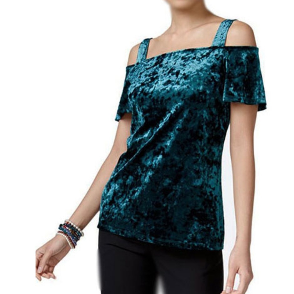 Deep green cold-shoulder top
